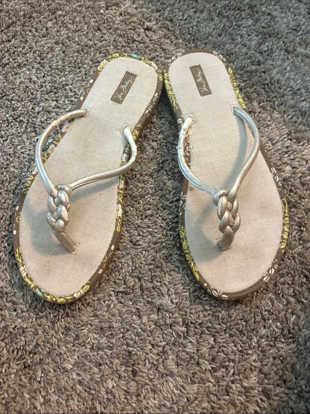 VERA BRADLEY Metallic Braided Strap Women's Flip Flop Sandals - Gold